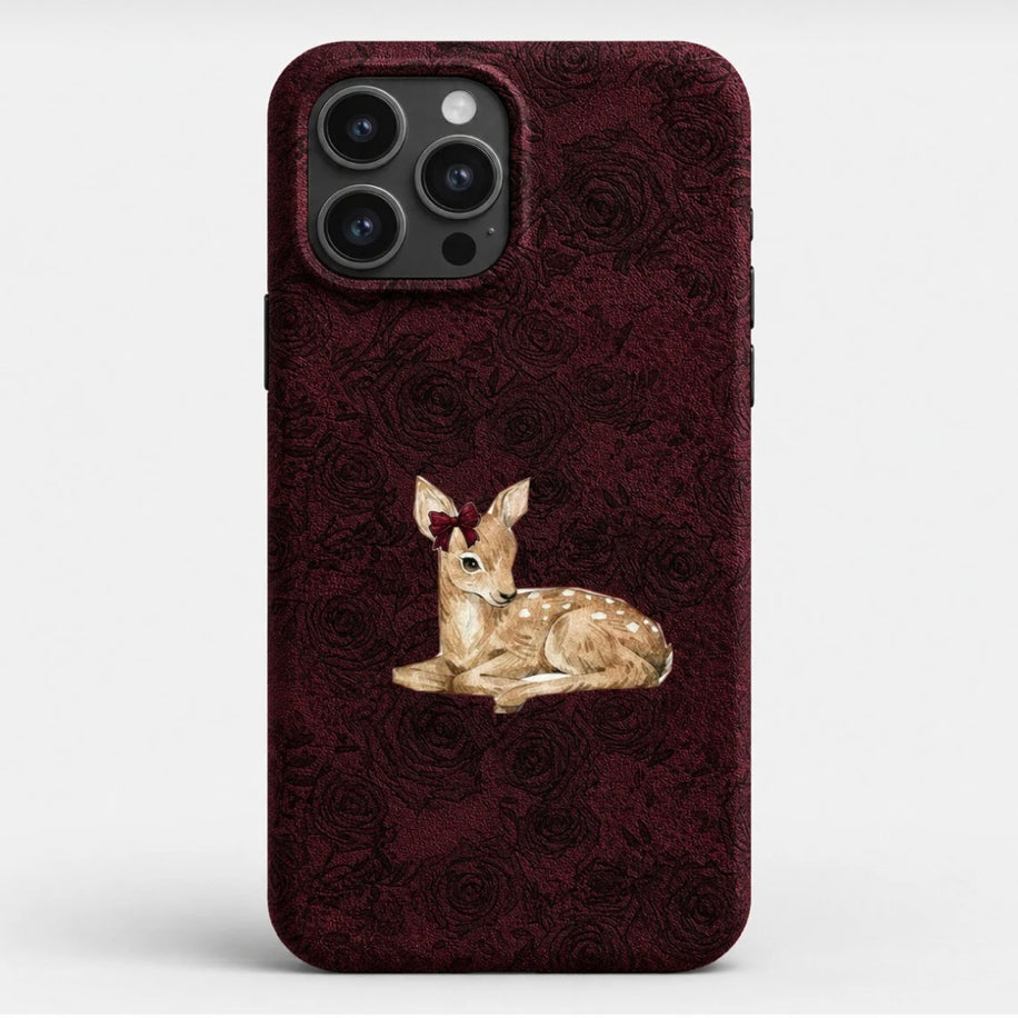 WOTOBEUS Bordo Güller ve Yavru Geyik Tasarımlı Telefon Kılıfı