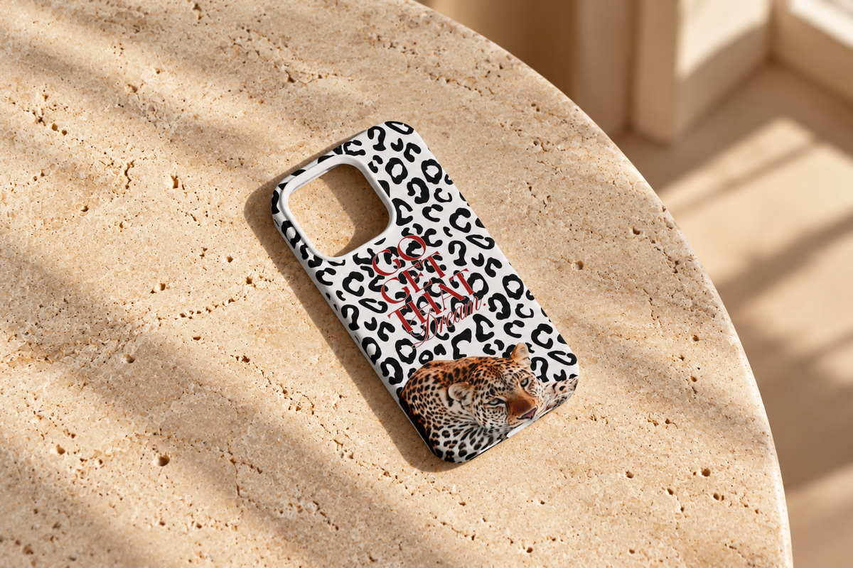 WOTOBEUS Beyaz Go Get That Dream Leopar Tasarımlı Telefon Kılıfı