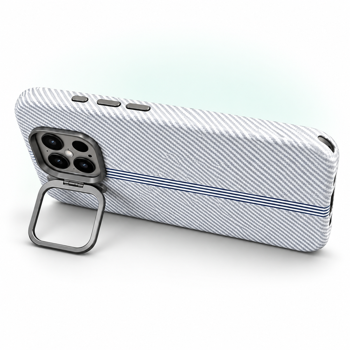 İphone 16 Pro Uyumlu Kamera Çıkıntı Standlı MagSafe Şarj Özellikli M Karbon Fiber Darbe Korumalı Premium Telefon Kılıfı — stüdyo ürün görseli
