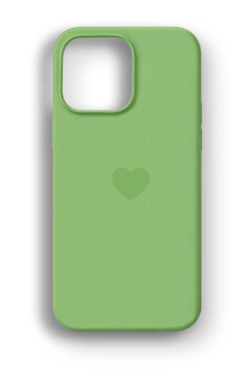 WOTOBEUS Fıstık Yeşili Kalp Logolu Lansman Telefon Kılıfı — beyaz stüdyo fonu, 850 × 1274