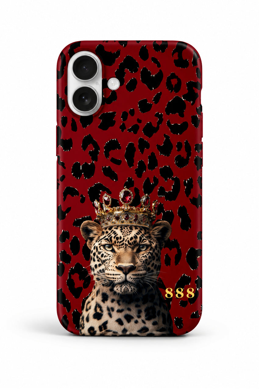 WOTOBEUS Royal Leopard 888 Serisi Taçlı Leopar Desenli Premium Lansman Kılıf — beyaz stüdyo fonu, 850 × 1274