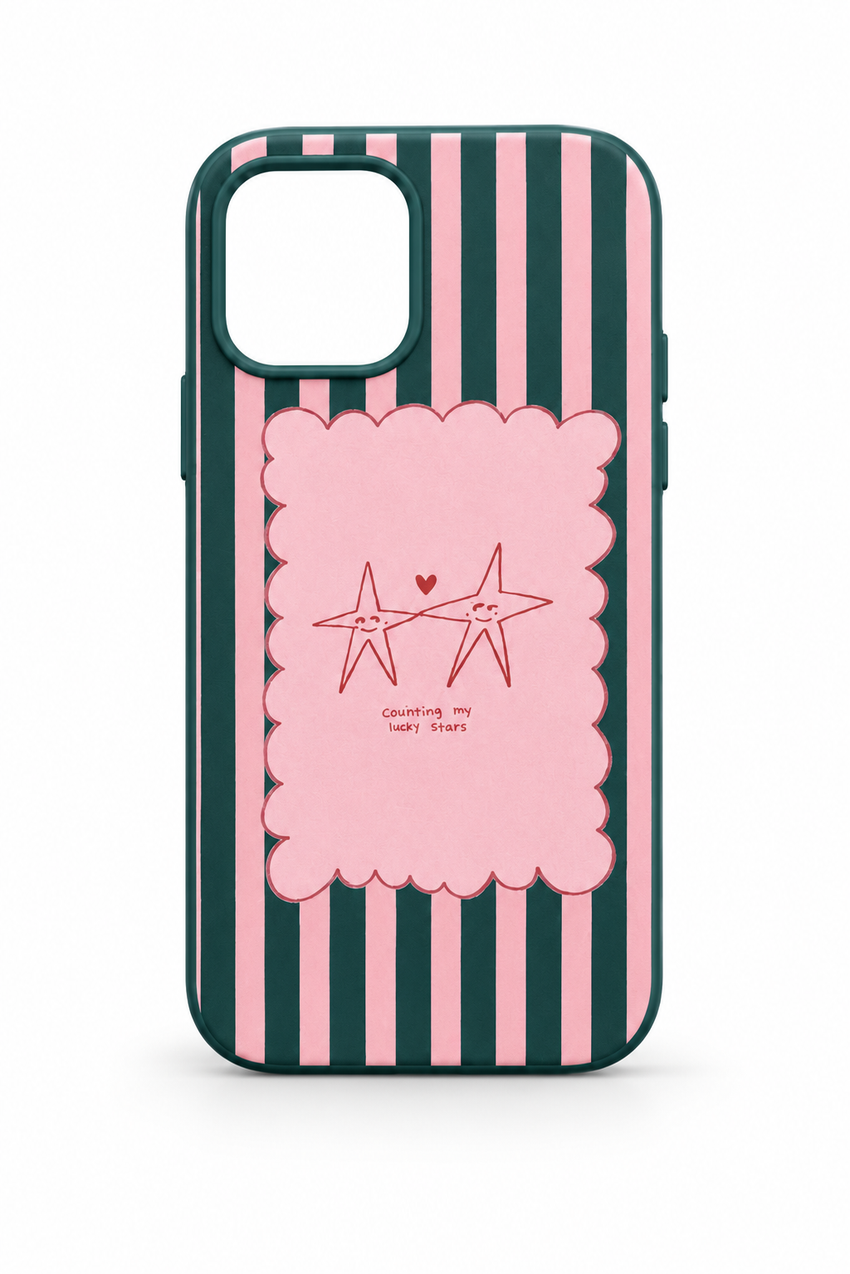 Pembe Yeşil Çizgili Şans Yıldızları tasarımlı telefon kılıfı