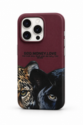 Bordo God Money Love Leopar ve Panter tasarımlı telefon kılıfı