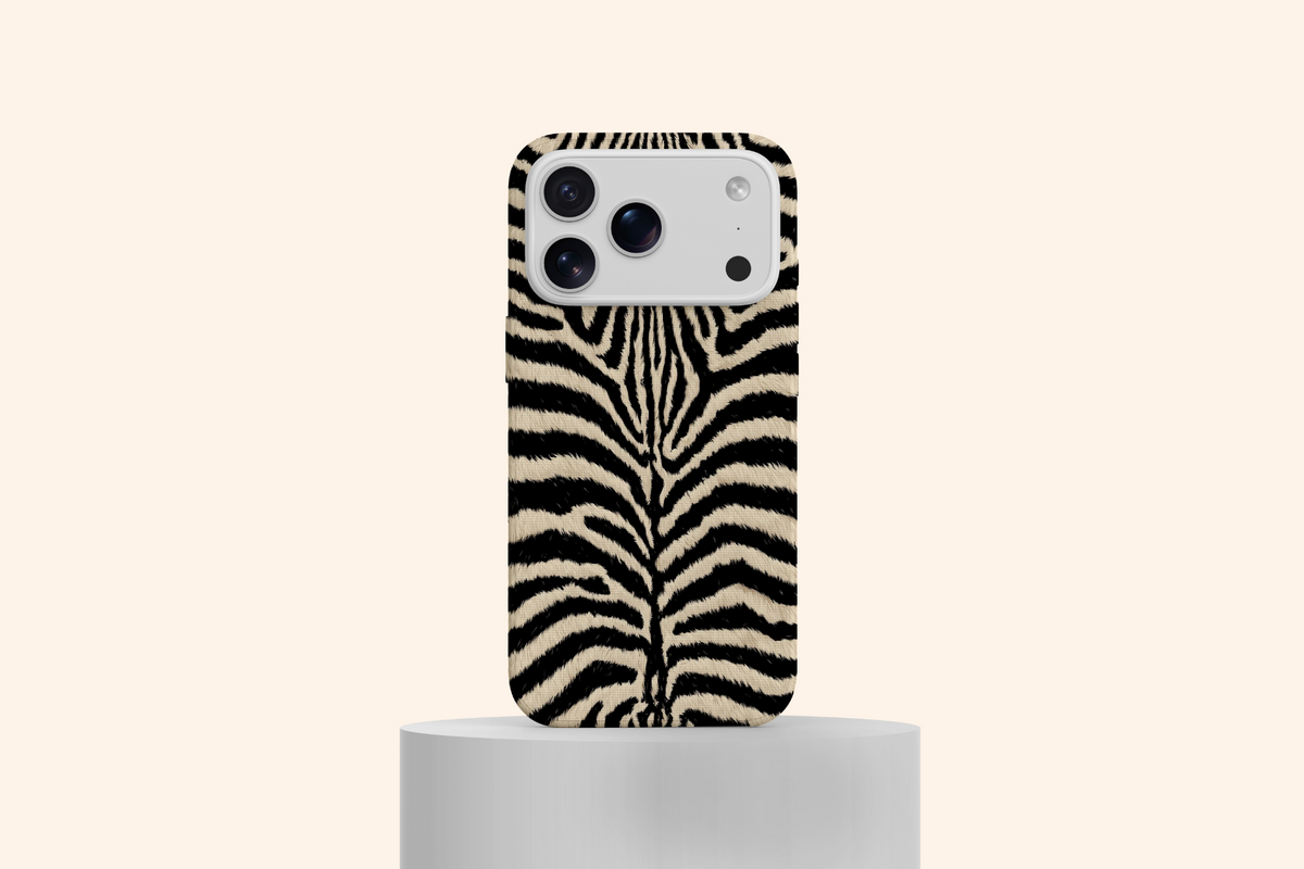 WOTOBEUS Siyah Krem Zebra Desenli Telefon Kılıfı