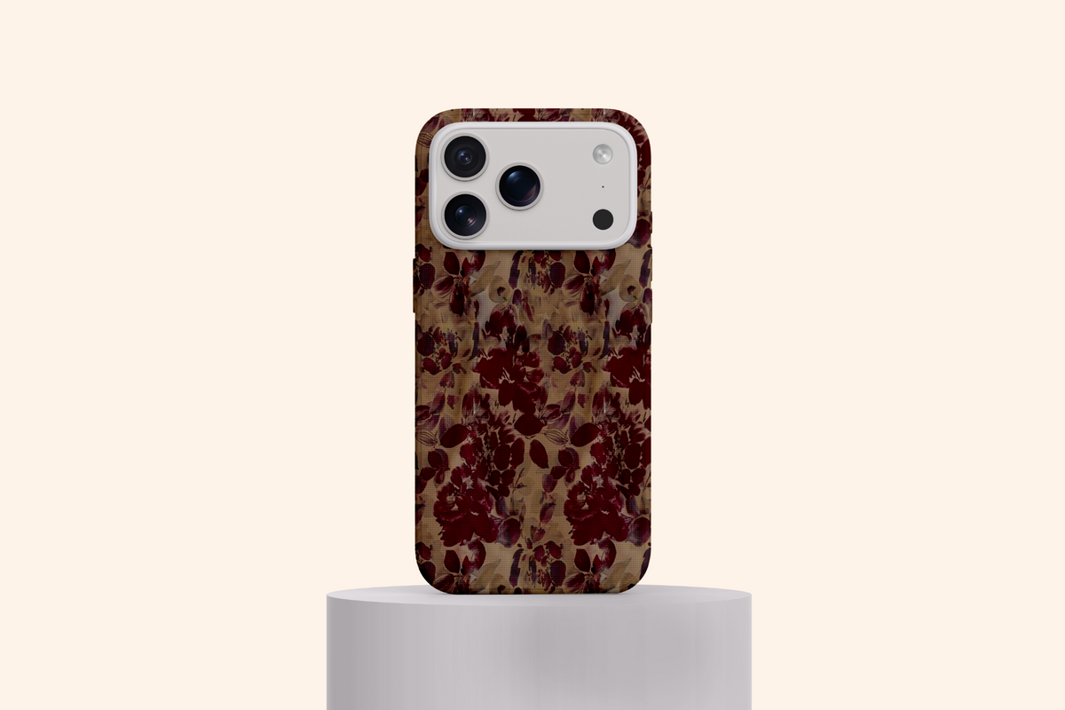 WOTOBEUS Bordo Vintage Çiçek Desenli Telefon Kılıfı