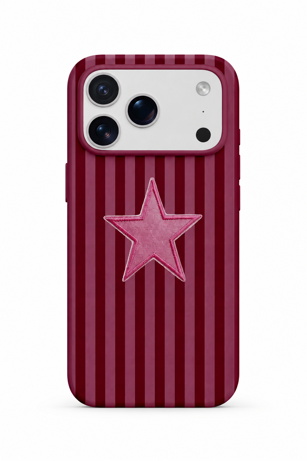 WOTOBEUS Bordo Çizgili Pembe Yıldız - iPhone 17 Pro Max üzerinde mokap