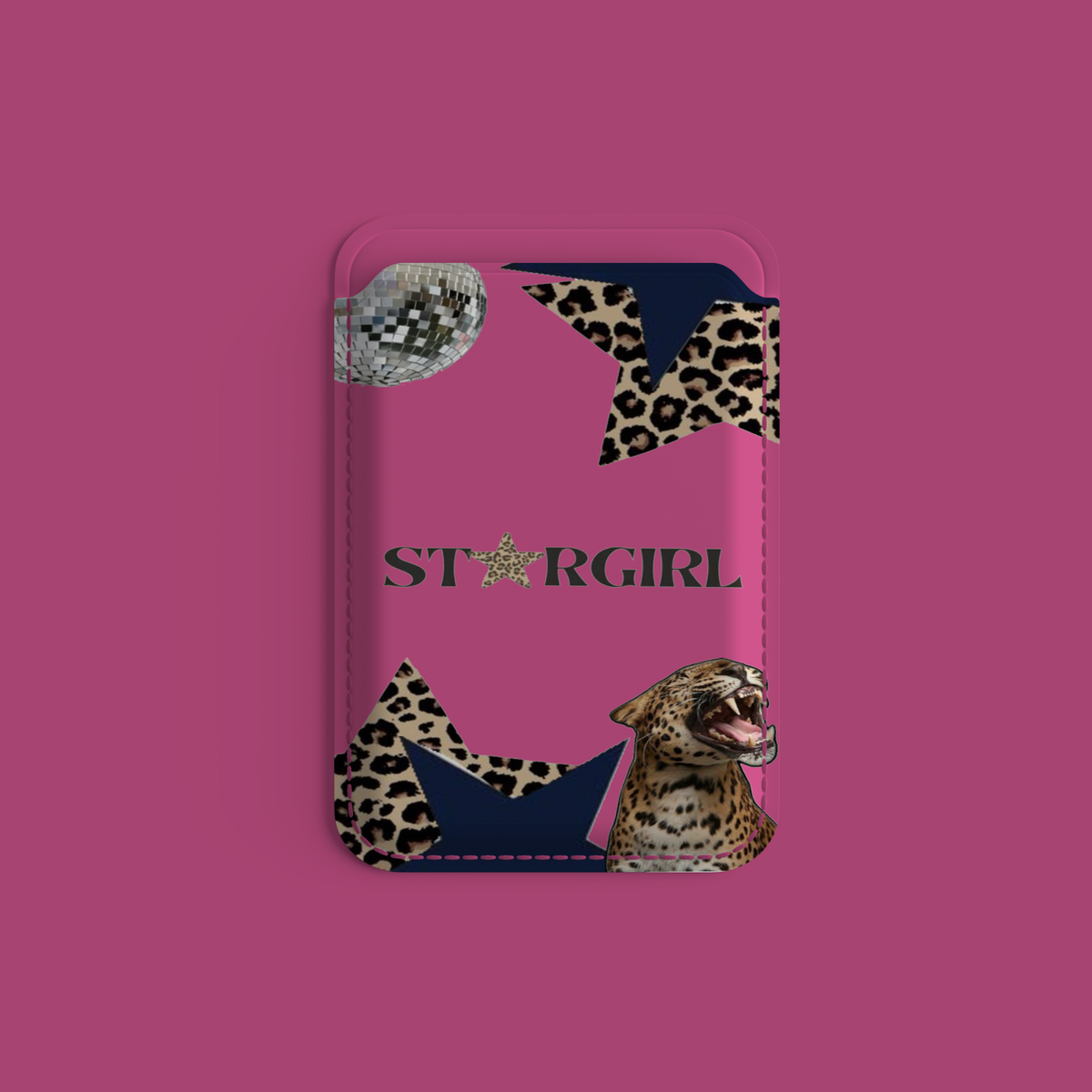WOTOBEUS Pembe Stargirl Leopar Yıldız Tasarımlı MagSafe Kartlık