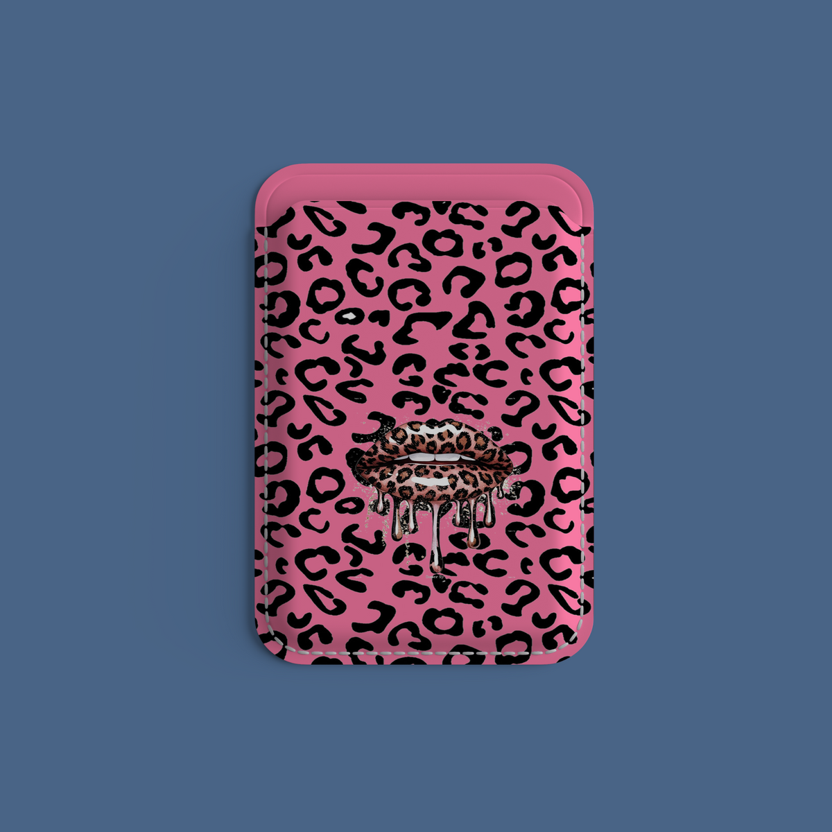 WOTOBEUS Pembe Leopar Damlayan Dudak Tasarımlı MagSafe Kartlık