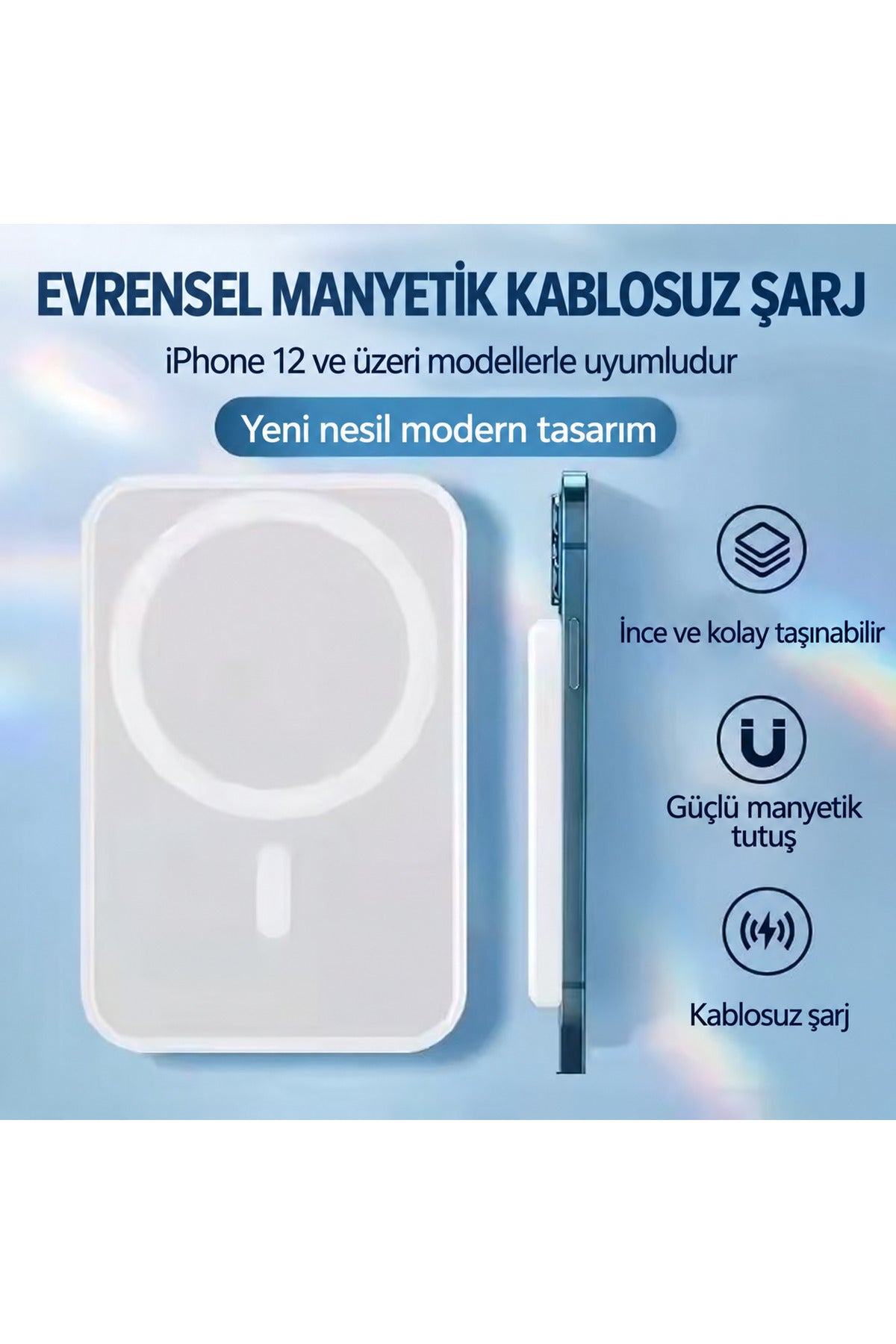 WOTOBEUS Power Bank 5000 Mah Taşınabilir Magsafe Özellikli İphone Ve Android Modelleri Magsafe İle Uyumlu Hızlı Şarj Cihazı Şarj Makinası Mıknatıs Tutuculu Kaymaz