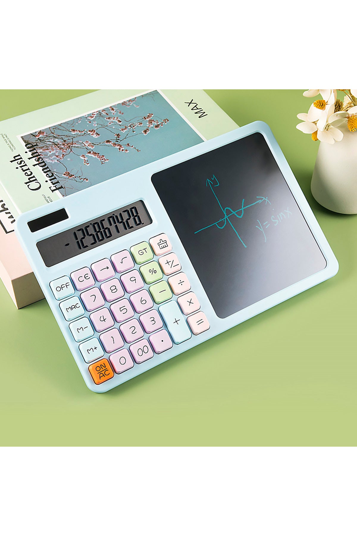 WOTOBEUS 2'si 1 Arada Çok Fonksiyonlu LCD Ekranlı Masaüstü Hesap Makinesi Dokunmatik Kalem Hediyeli Pil ve Güneş Enerjisiyle Çalışan Pembe Ofis Hediyesi