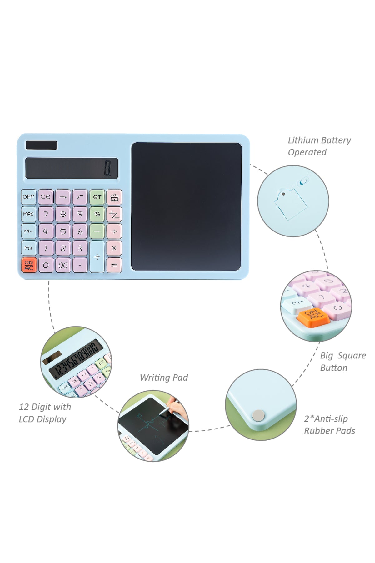 WOTOBEUS 2'si 1 Arada Çok Fonksiyonlu LCD Ekranlı Masaüstü Hesap Makinesi Dokunmatik Kalem Hediyeli Pil ve Güneş Enerjisiyle Çalışan Pembe Ofis Hediyesi