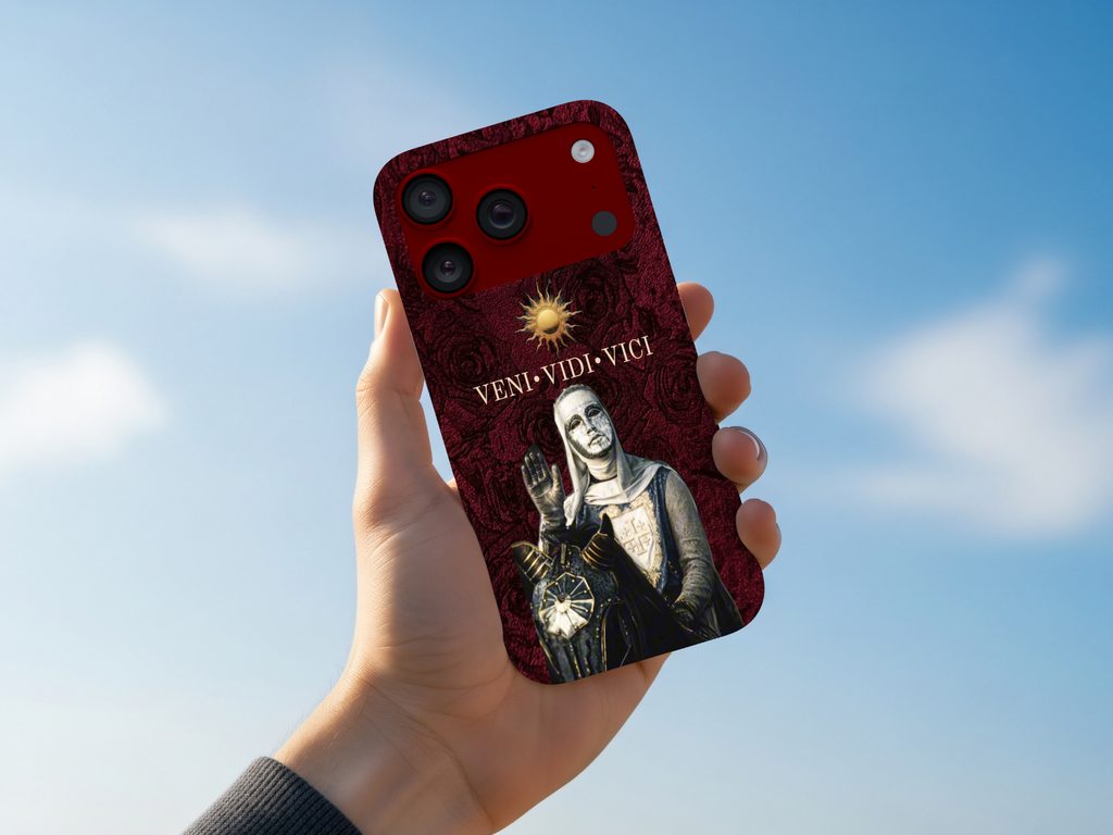 WOTOBEUS Bordo Veni Vidi Vici Şövalye Tasarımlı Telefon Kılıfı elde görünüm